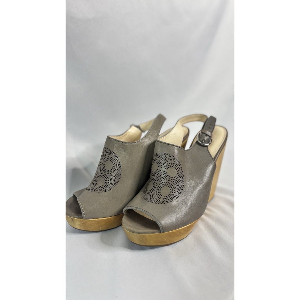 Coach Jade Wedge Platform Leather Laser Cut-out Open Peep Toe Taupe Gray 8 - Picture 6 of 8